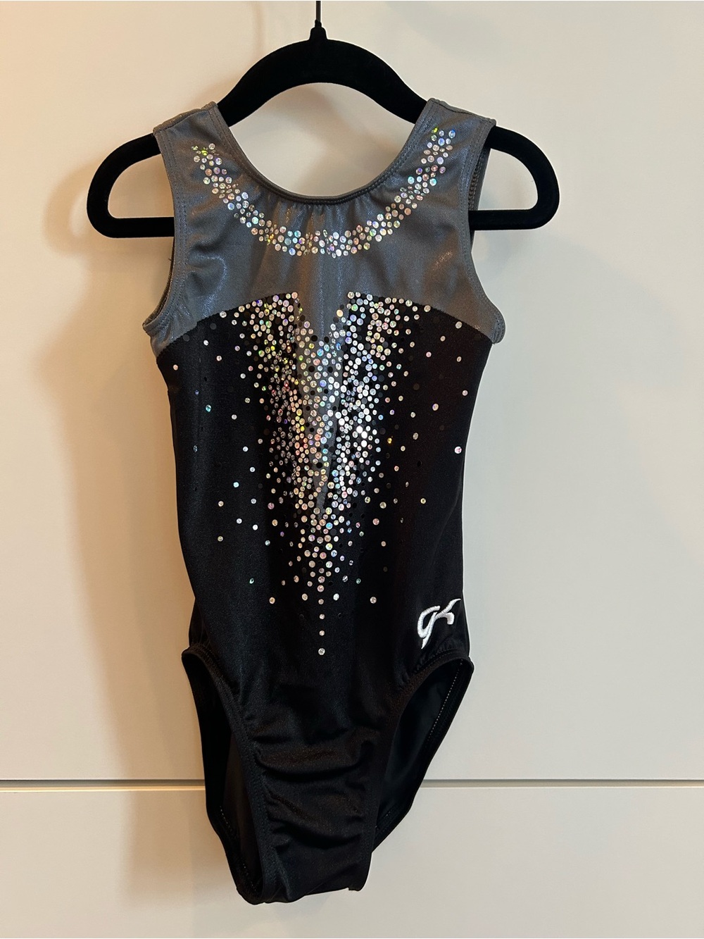 GK Girls Black and Gray Sparkle Gymnastics Dance Leotard -Size CM Child’s Medium